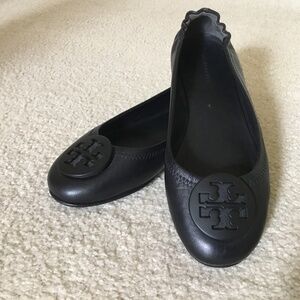 Tory Burch Minnie Travel Black Ballet Flat Shoes Women Size 8